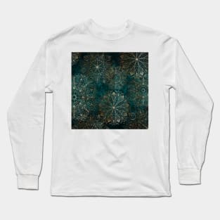 Gold and Teal Boho Floral Mandala Long Sleeve T-Shirt